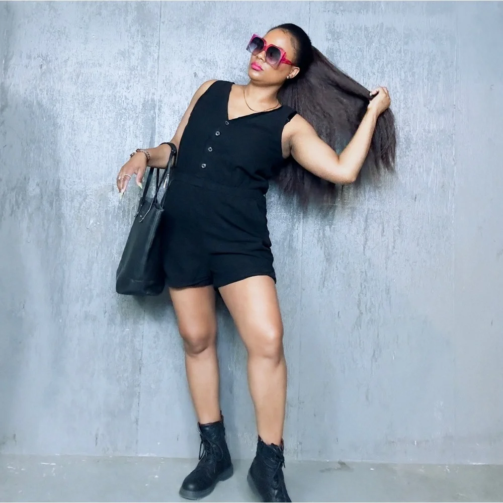- Joe Fresh Black Sleeveless Button-Up Romper, L - Picture 2 of 10